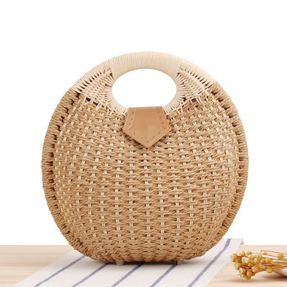 Factory Supplier New Style Beach Straw Crossbody Basket Bag Bohemian round Knitting Straw Rattan Tote Bag