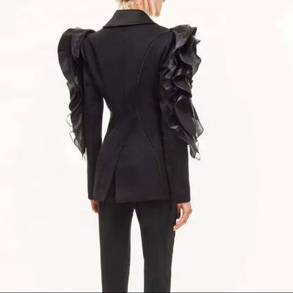 OUDINA Wholesale High End Three-Dimensional Asymmetrical Blazer Ladies Women Elegant Ruffled Jacket Women'S Suits & Blazers