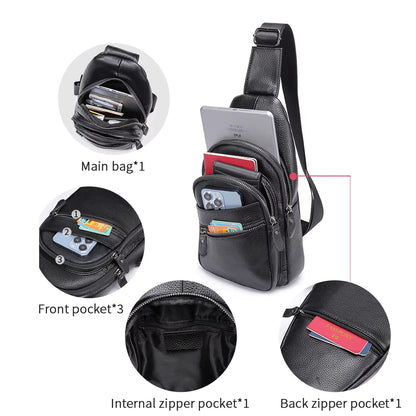 MARRANT Men'S Genuine Leather Waterproof Daypack Leather Chest Sling Bag Shoulder Crossbody Bag Chest Bags for Men
