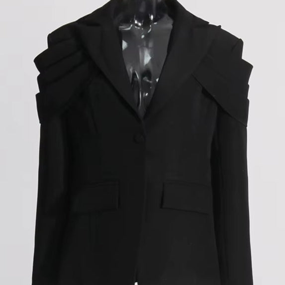 OUDINA New Loose and Versatile Pleated Spring Design Stitching Casual Blazer Suit for Women