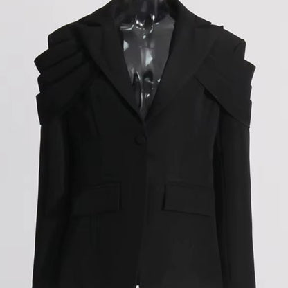OUDINA New Loose and Versatile Pleated Spring Design Stitching Casual Blazer Suit for Women