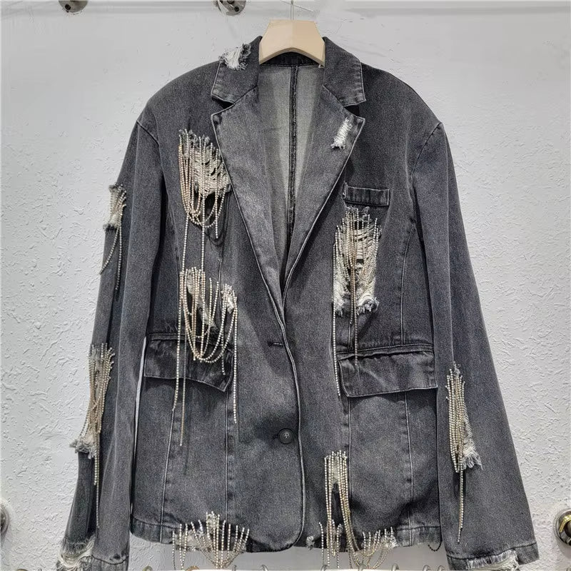 OUDINA Autumn New Irregular Elegant Gray Loose Blazers Jacket for Ladies Blazer Women