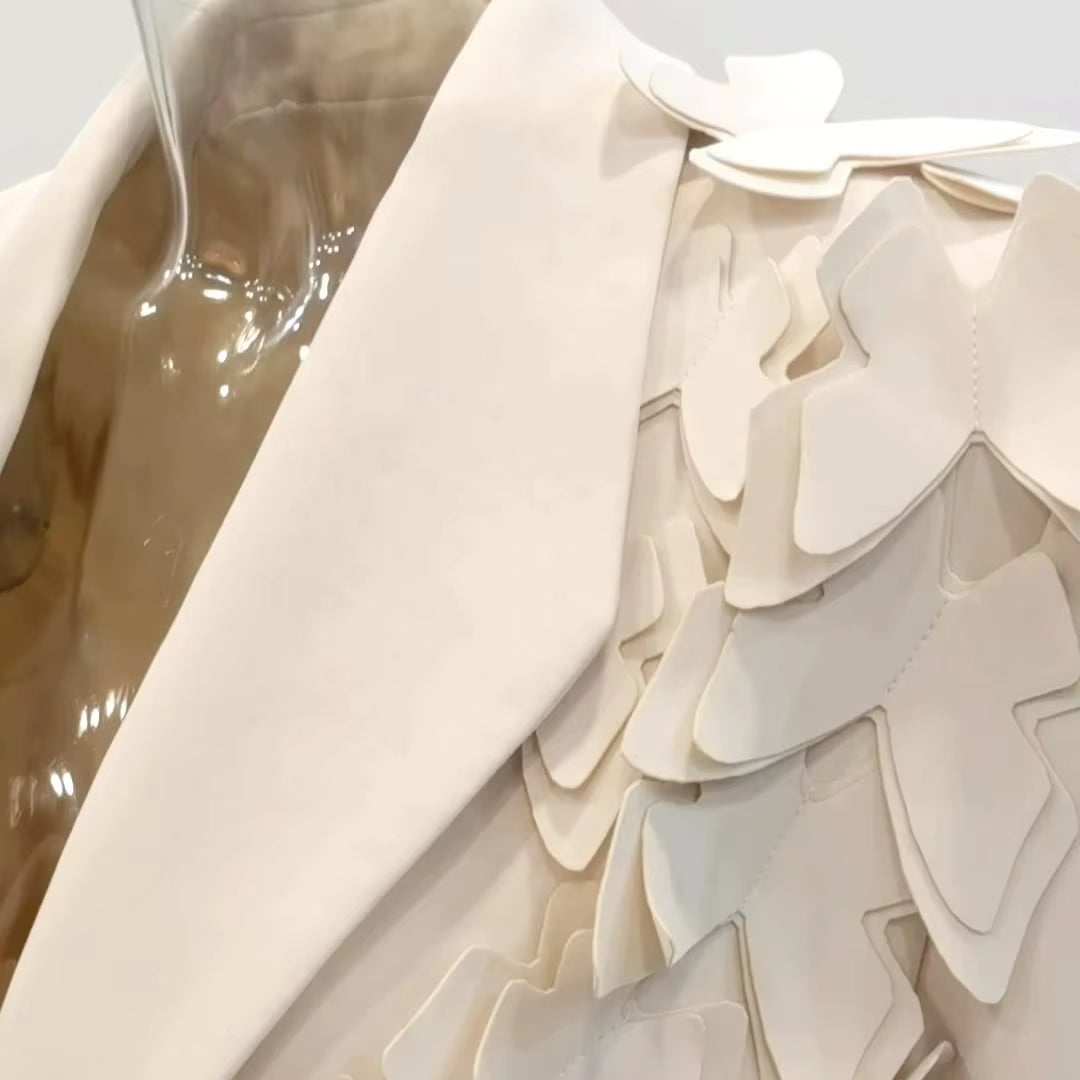 OUDINA New Fashion Heavy Butterfly Flower Staggered Loose Suit Jacket Blazer Formal Blazers Ladies Women