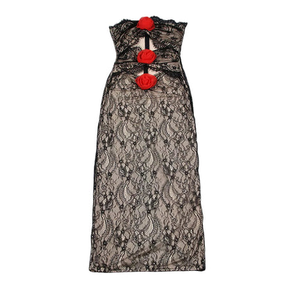 OUDINA European Spring 2024 Flower Tube Top Hollow Perspective Lace Party Evening Elegant Long Women'S Dresses