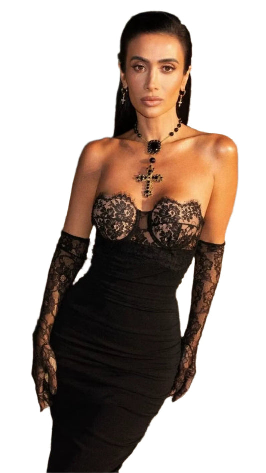 Zipper Gloves Long Dress Ladies Party Elegant Vintage Women'S Dresses