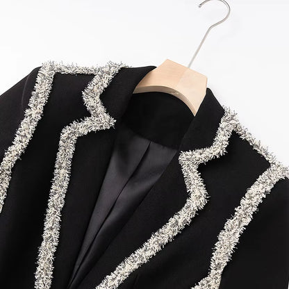 OUDINA High End New Winter Casual Elegant Sequin Blazer Women Office Two Piece Ladies Skirt Suits