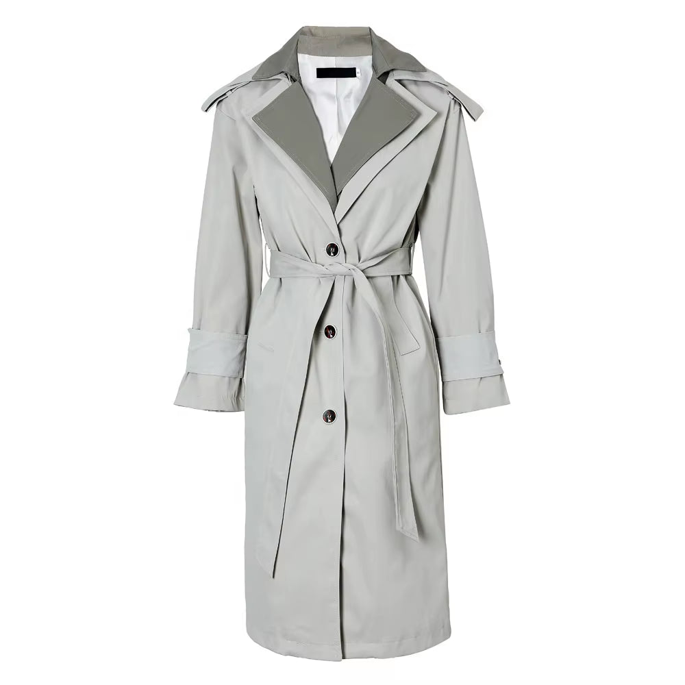 OUDINA Customize LOGO British Style Loose Temperament Windbreaker Long Jacket for Women Trench Coat