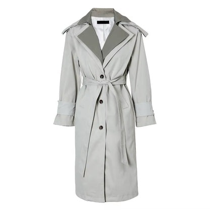 OUDINA Customize LOGO British Style Loose Temperament Windbreaker Long Jacket for Women Trench Coat