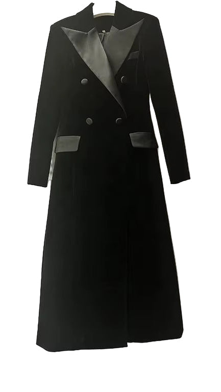 OUDINA European New Winter Luxury Velvet Patchwork Leather Collar Trench Long Coat Jacket Women'S Coats