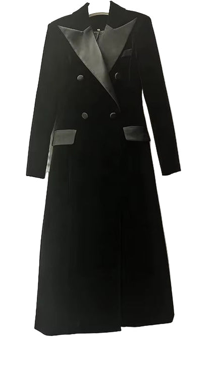 OUDINA European New Winter Luxury Velvet Patchwork Leather Collar Trench Long Coat Jacket Women'S Coats