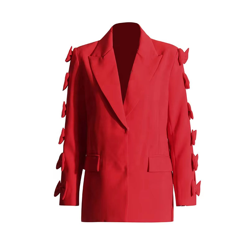 OUDINA Fashionable New Product Women'S Suits V Neck Spliced Bow Blazer Jackets Loose Straight Ladies Blazers