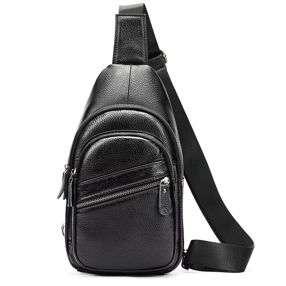 MARRANT Men'S Genuine Leather Waterproof Daypack Leather Chest Sling Bag Shoulder Crossbody Bag Chest Bags for Men