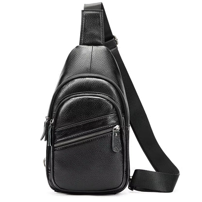 MARRANT Men'S Genuine Leather Waterproof Daypack Leather Chest Sling Bag Shoulder Crossbody Bag Chest Bags for Men