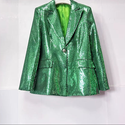 OUDINA Fashion Women Clothing Elegant Sequin Suit Trousers Suit Dinner Party Two Piece Setsbusiness Suits Set for Women