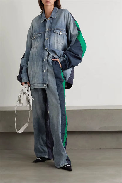 OUDINA New Wholesale Casual Oversized Wide Leg Pants High Waist Jean Woman Custom Denim Jeans Pants