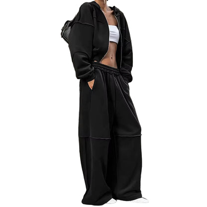 OUDINA New Fashionable Embroidered Women Sets Two Piece Casual Long Sleeve Hoodies Straight Pants Set