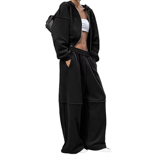 OUDINA New Fashionable Embroidered Women Sets Two Piece Casual Long Sleeve Hoodies Straight Pants Set