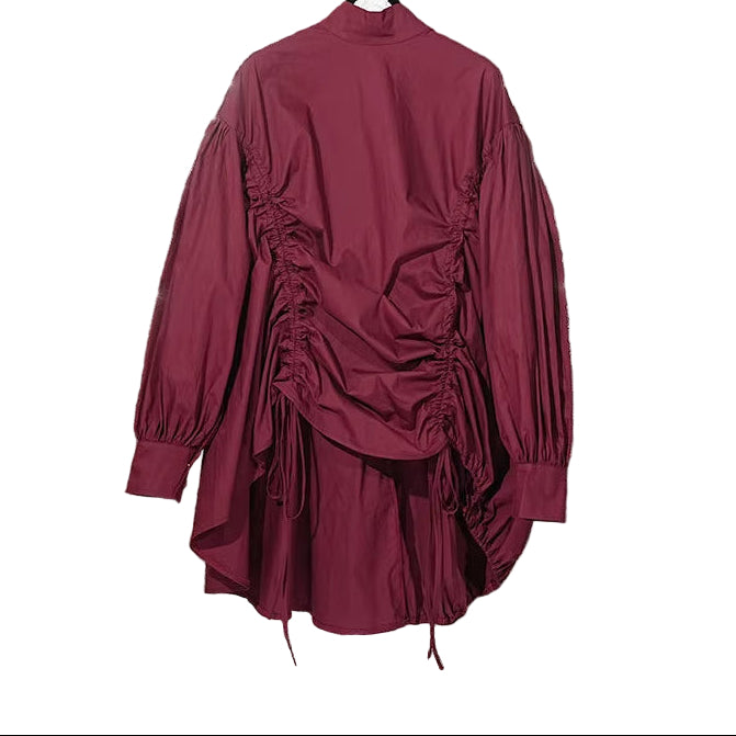 OUDINA Women'S Spring New Irregular Front Short Back Long Drawstring Puffy Vintage Dress Women Casual Summer Dress