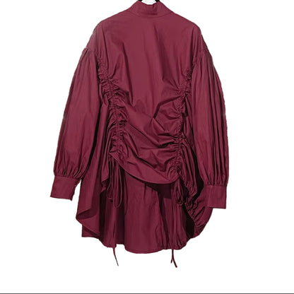 OUDINA Women'S Spring New Irregular Front Short Back Long Drawstring Puffy Vintage Dress Women Casual Summer Dress