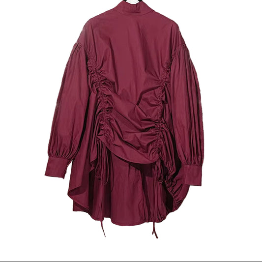 OUDINA Women'S Spring New Irregular Front Short Back Long Drawstring Puffy Vintage Dress Women Casual Summer Dress