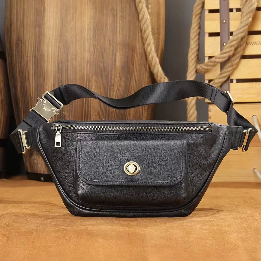 MARRANT Men Single Shoulder Daypack Crossbody Chest Sling Bag Genuine Leather Fanny Pack Leather Waist Bag for Men