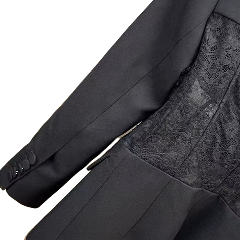 OUDINA New Style See-Through Waist Lace Elegant Casual Long Sleeve Ladies Tuxedo Blazers Jacket Blazer Women