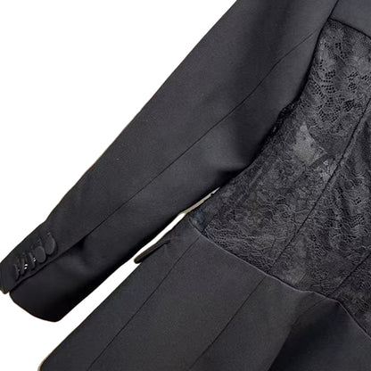 OUDINA New Style See-Through Waist Lace Elegant Casual Long Sleeve Ladies Tuxedo Blazers Jacket Blazer Women