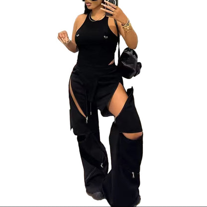 OUDINA Fashion Simple Mid-Waist Solid Drawstring Pants Loose Ladies Pants Casual Women'S Pants