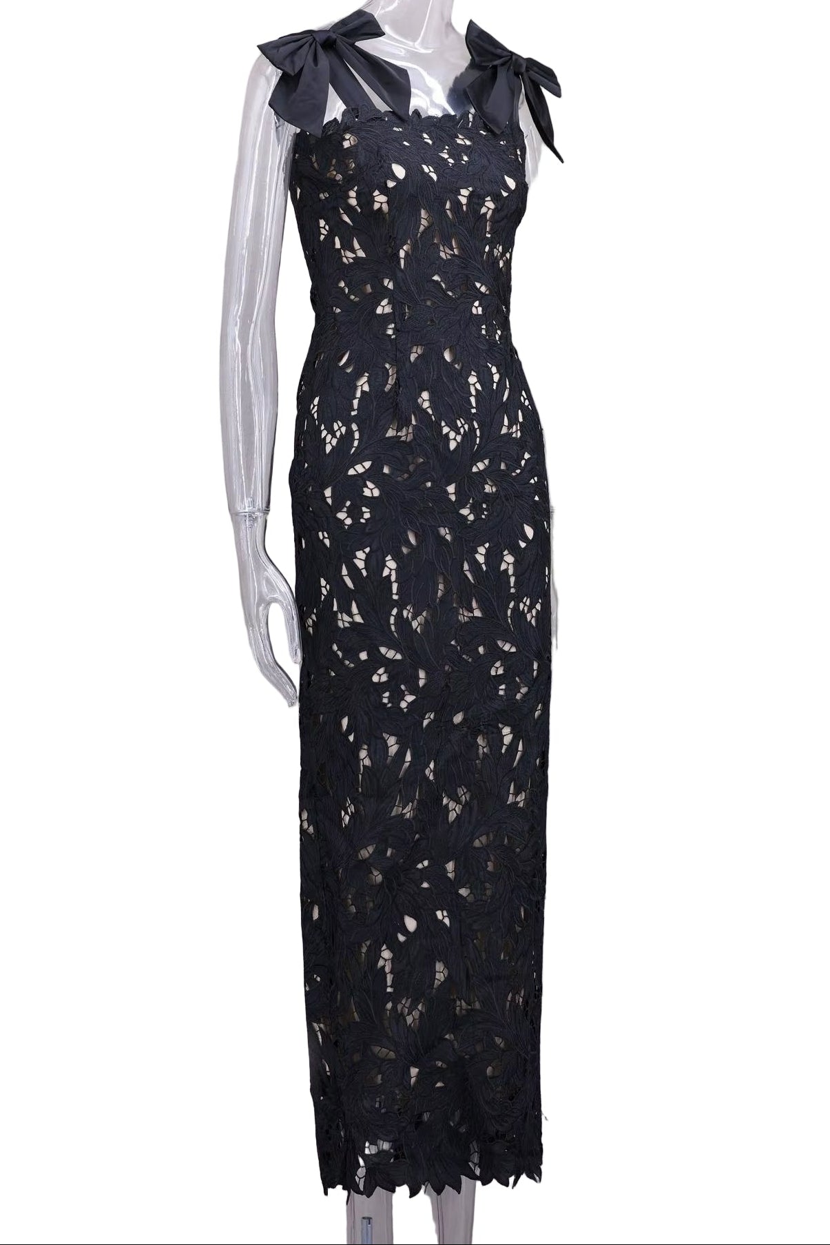 OUDINA High Grade Luxury Bowknot Embroidery Hollow Long Dress Women Party Club Vestidos Women Elegant Summer Casual Dresses