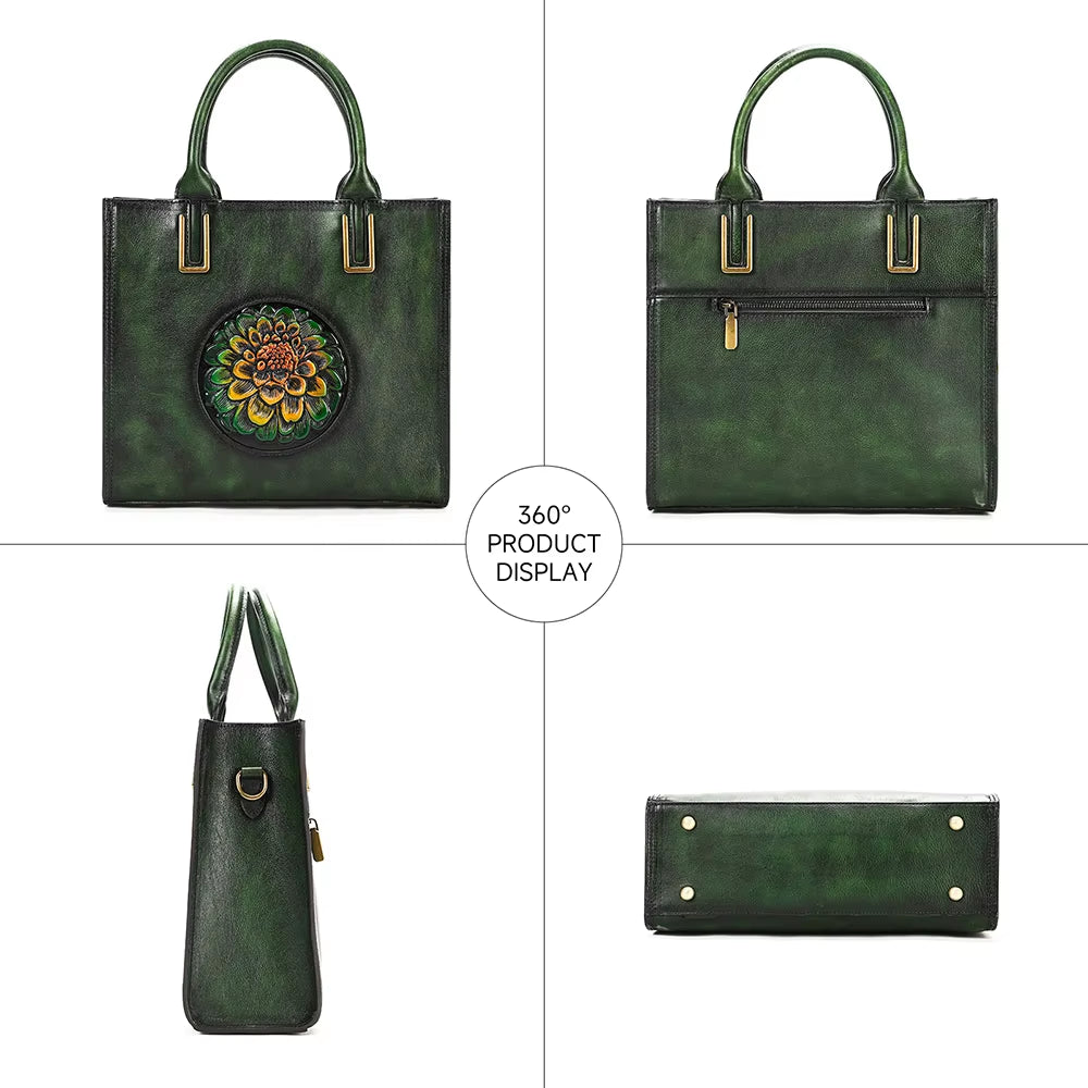 Designer Vintage Embossed Handbag Leather Shoulder Tote Bag Luxury Genuine Leather Handbags for Women