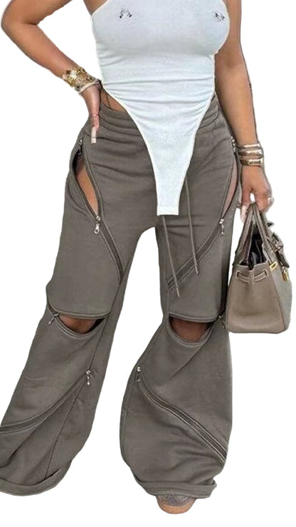 OUDINA Fashion Simple Mid-Waist Solid Drawstring Pants Loose Ladies Pants Casual Women'S Pants