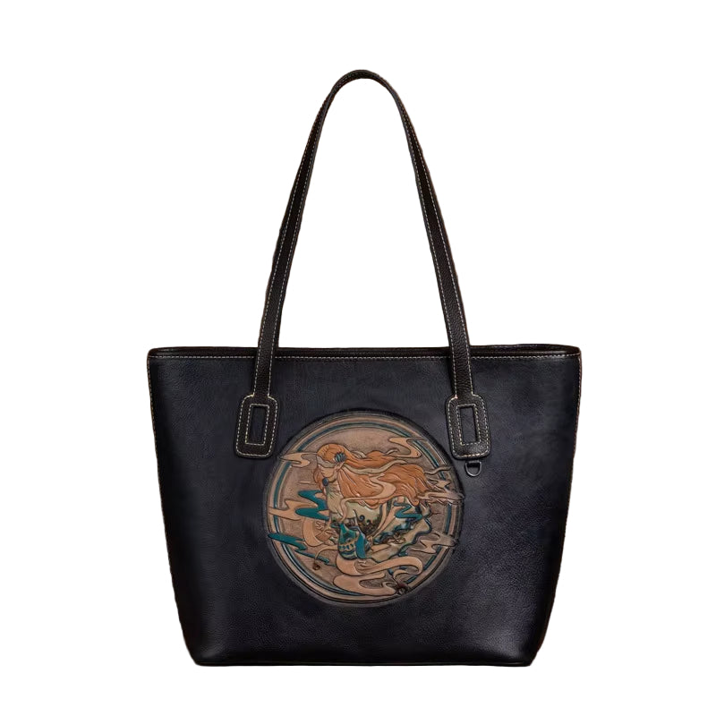 Westal Women Vintage Cowhide Leather Embossed Shoulder Tote Bag Large Work Purse Handbag Genuine Leather Women Laptop Tote Bag