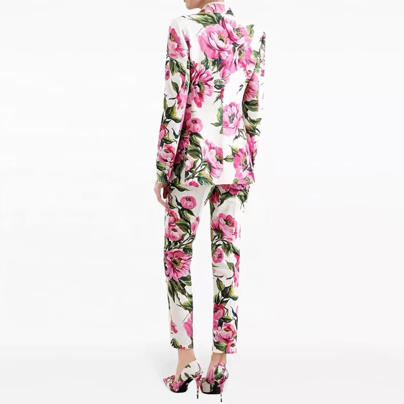 OUDINA New Factory Style Printed XXL Casual Suit Skinny Pants One Button Blazer Two Piece Set Office Women'S Suit Pants