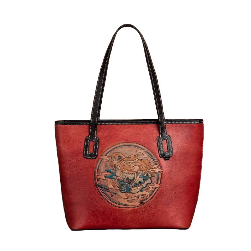 Westal Women Vintage Cowhide Leather Embossed Shoulder Tote Bag Large Work Purse Handbag Genuine Leather Women Laptop Tote Bag