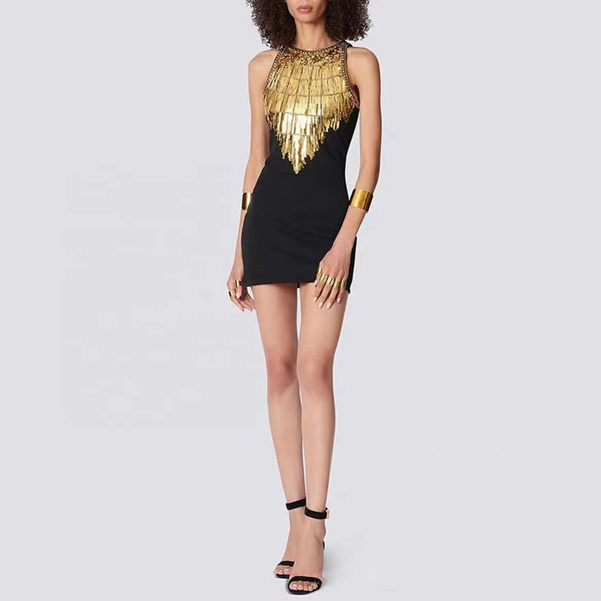 OUDINA 2023 Summer New Womens Party Dresses Sleeveless Zipper Sexy Short Sequin Bodycon Dress