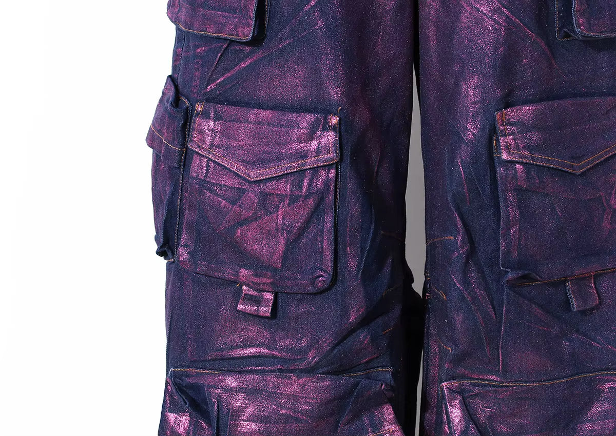 OUDINA Casual Cargo Jeans for Women Wide Leg Purple Jeans Trendy Loose Women'S Jeans
