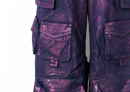 OUDINA Casual Cargo Jeans for Women Wide Leg Purple Jeans Trendy Loose Women'S Jeans
