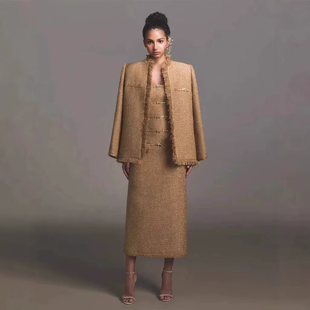 OUDINA New Arrival Top Fashionable Textured Double Breasted Luxury Jacket Blazers Women Tweed Blazer