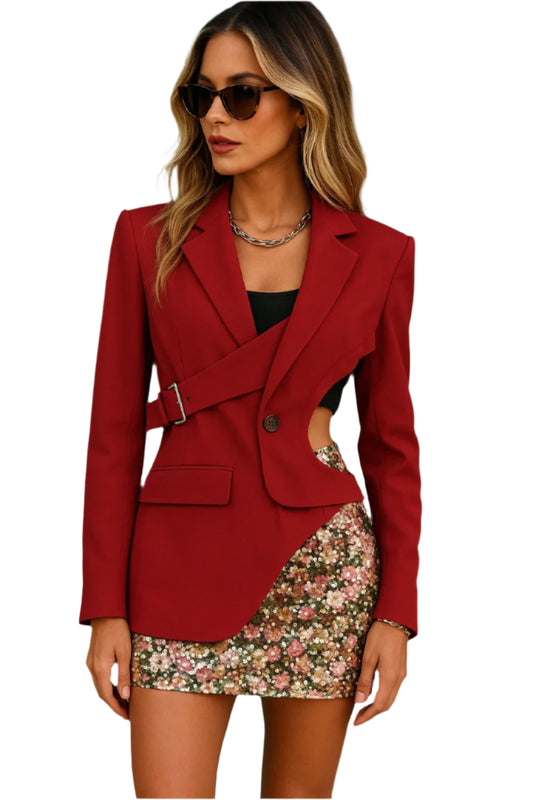 Chic Buckle Blazer for Women - Elegant and Versatile Style