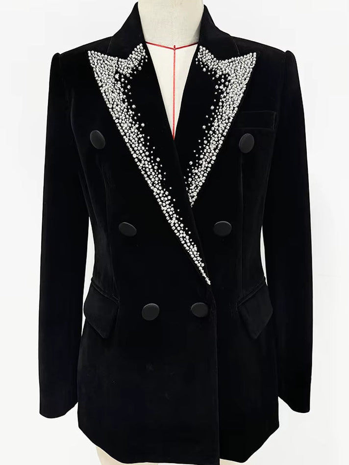 OUDINA Fashion Double-Breasted Diamond V Neck Elegant Women'S Jackets Blazer Formal Ladies Blazer Casual Women'S Suits Blazers