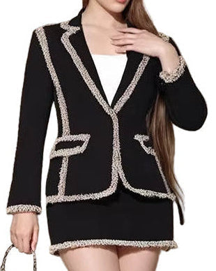 OUDINA High End New Winter Casual Elegant Sequin Blazer Women Office Two Piece Ladies Skirt Suits