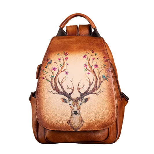 Original Design Animal Print Cowhide Leather Bag Backpack Retro Handmade Travel Bag Ladies Genuine Leather Backpack for Women