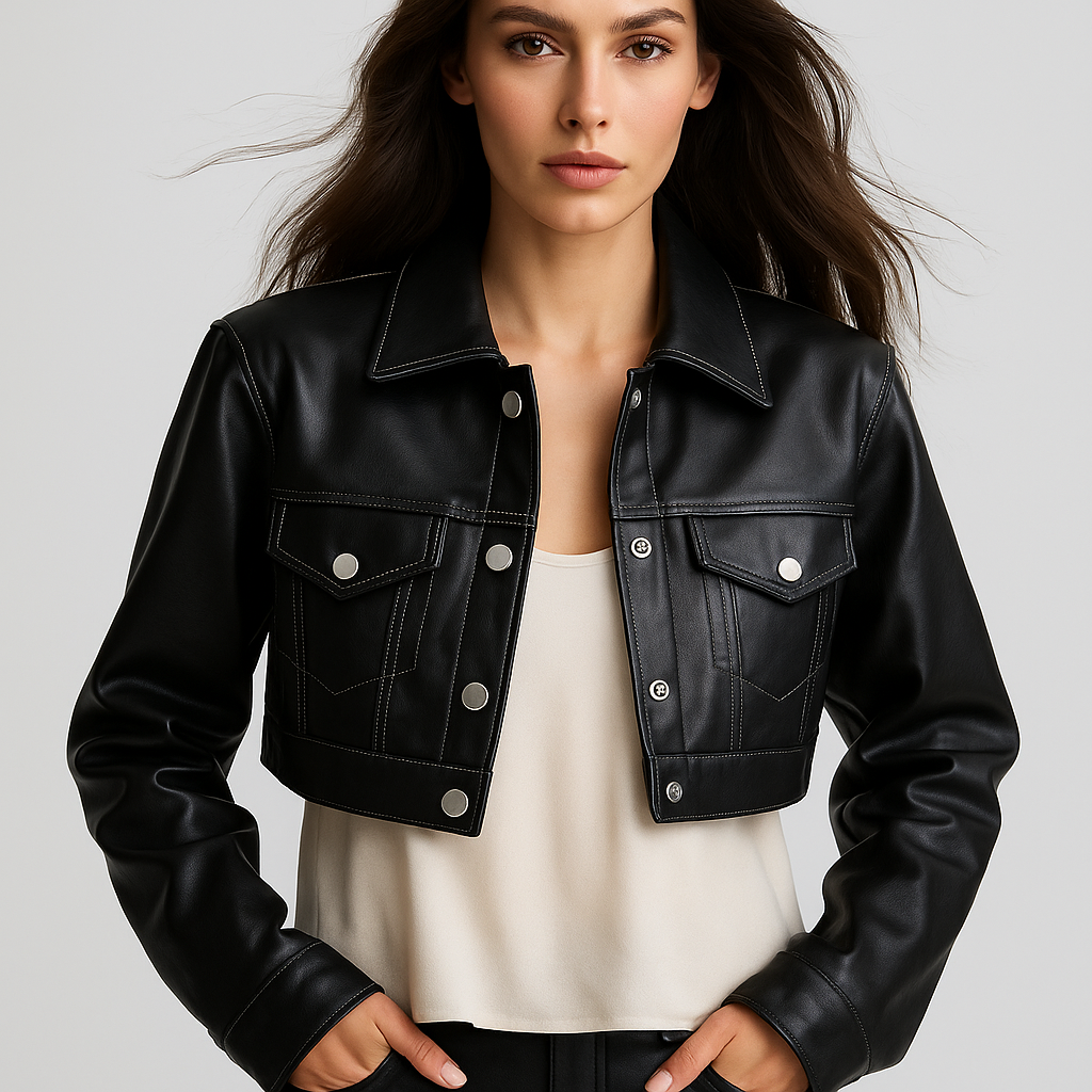 Midnight Edge Cropped Faux Leather Jacket - Elevate Your Style with Bold Elegance