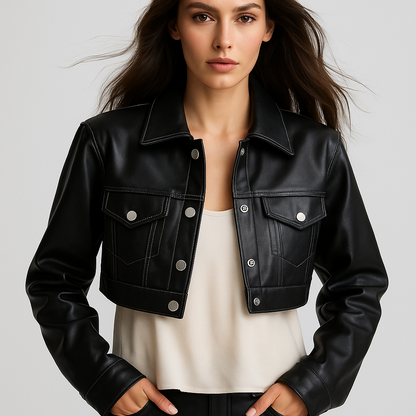 Midnight Edge Cropped Faux Leather Jacket - Elevate Your Style with Bold Elegance
