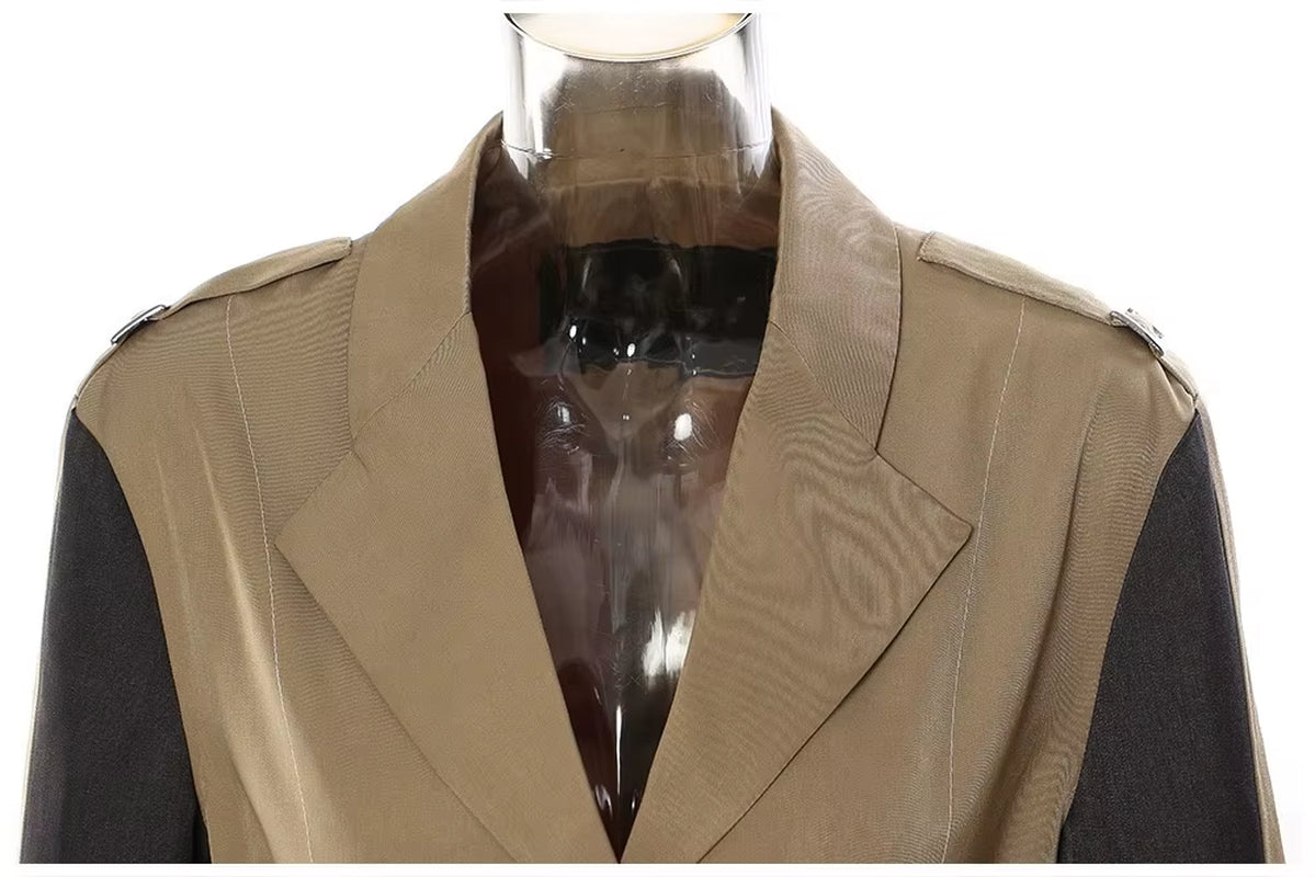 OUDINA Wholesale Women'S Jackets Casual Pleated Contrasting Color Irregular Windbreaker Coat Long Jackets for Women