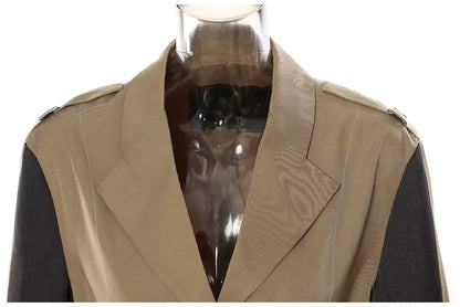 OUDINA Wholesale Women'S Jackets Casual Pleated Contrasting Color Irregular Windbreaker Coat Long Jackets for Women