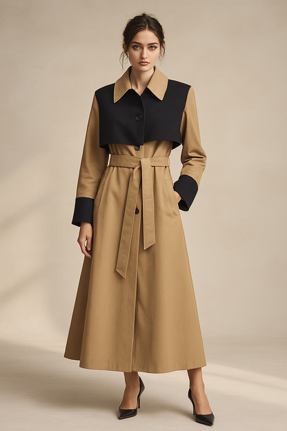 Two-Tone Tan Belted Trench Coat