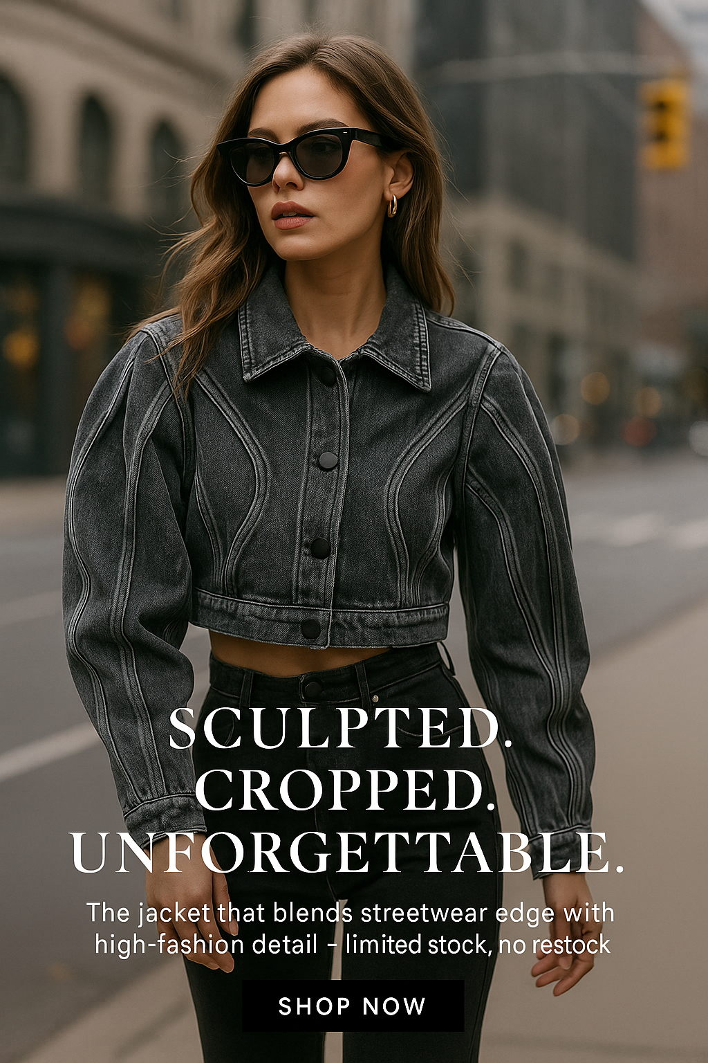 Sculpted Wave Cropped Denim Jacket - Elevate Your Wardrobe with Unique Style