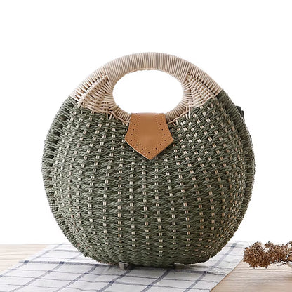 Factory Supplier New Style Beach Straw Crossbody Basket Bag Bohemian round Knitting Straw Rattan Tote Bag