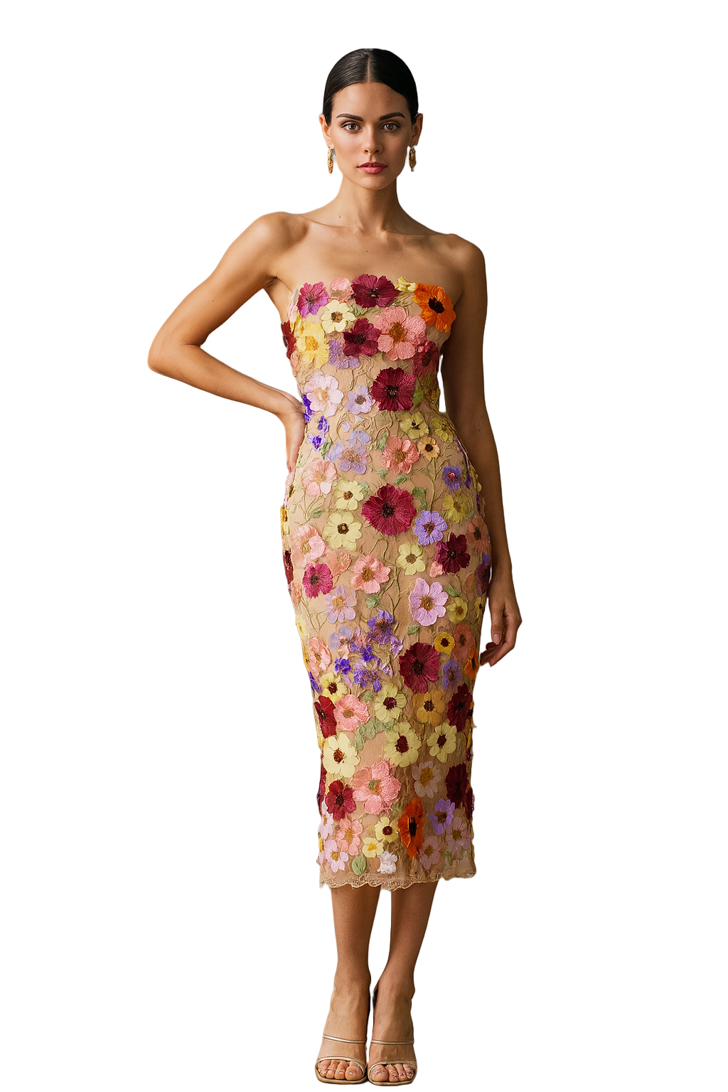 Ivory Blossom Midi Dress